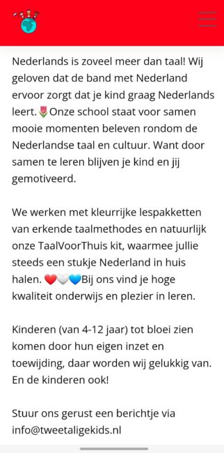 Voorbeeld van een webtekst voor Tweetalige Kids. 